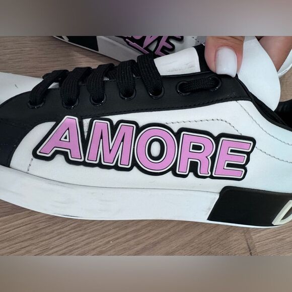 Dolce & Gabbana White Love Logo-Embossed Leather Sneakers Size IT 40 - Picture 8 of 10
